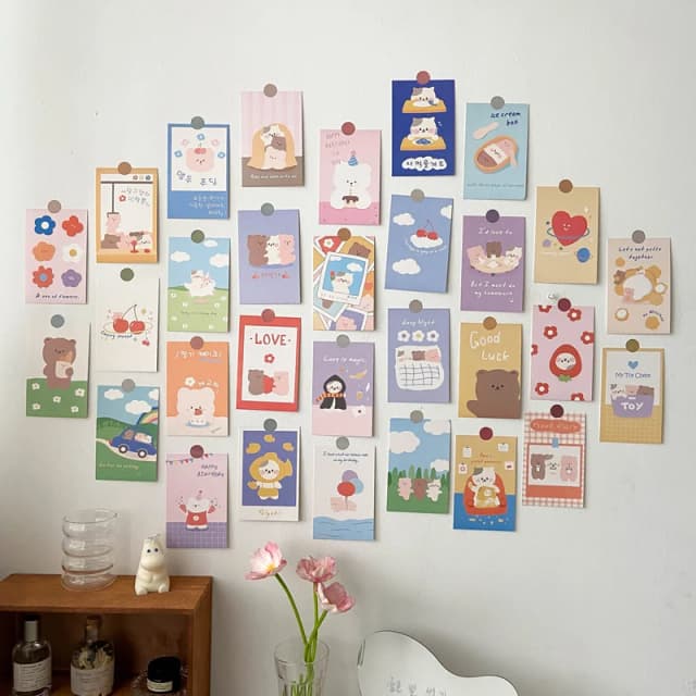 Juego de postales de conejo y oso coreano, tarjetas fotográficas de dibujos animados Diy, fondo de habitación para niños, tarjeta decorativa Kawaii, 30 hojas