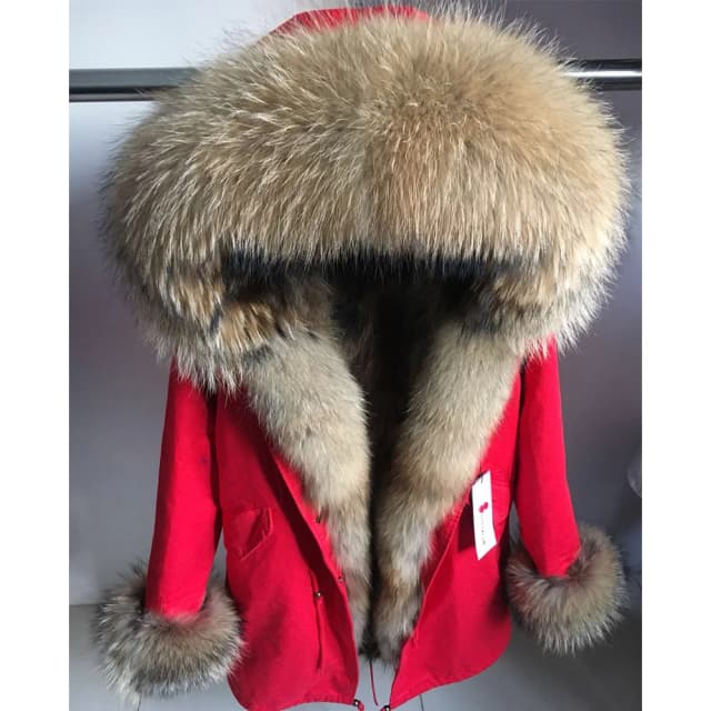 MAOMAOKONG-Manteau en Fourrure de Renard group pour Femme, Parka Longue, Col Raton Laveur Naturel, Capuche Optique, Poignées Chaudes, Doublure en Fourrure Achabl, Veste d'Hiver