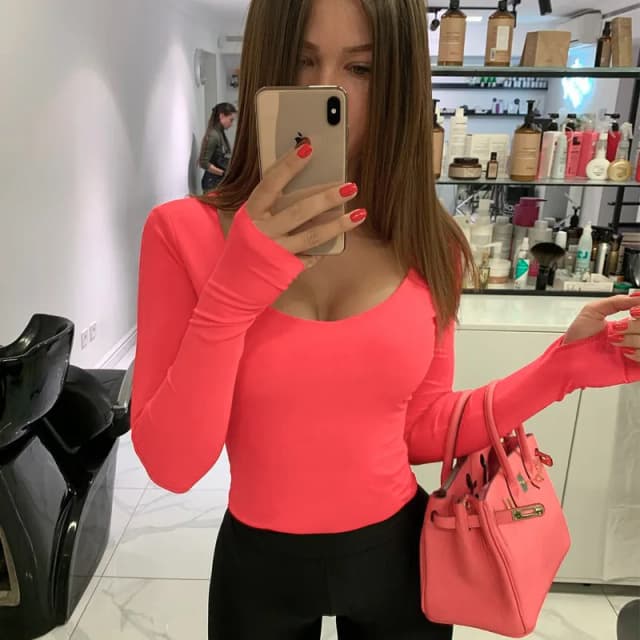 BKLD-body de manga larga para mujer, con cuello redondo ropa Sexy, color negro y naranja, Top a la moda para discoteca, 2019