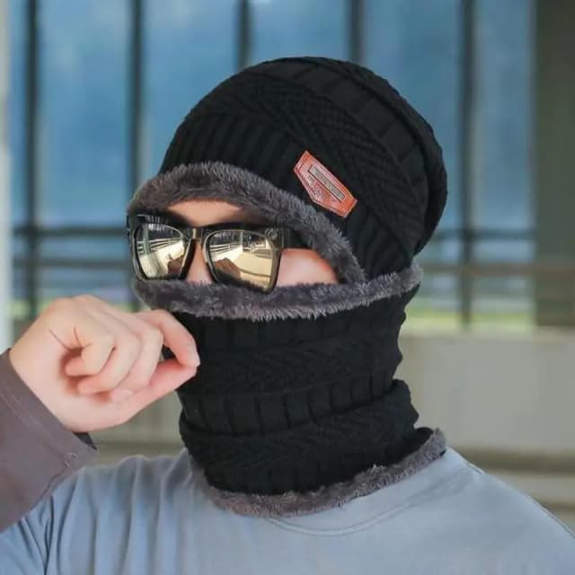 COKK-gorro de punto para hombre y mujer, bufanda de cuello de lana gruesa, pasamontañas, máscara, gorros de invierno