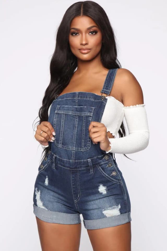 Mono vaquero de verano para mujer, pantalones cortos rasgados informales a la moda, con tirantes, S-2XL, gran oferta