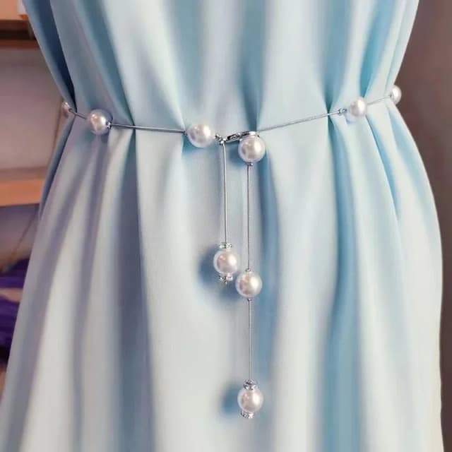 Cadena de perlas versátil y hermosa para mujer, cintura fina, cadena de cintura de vestido versátil