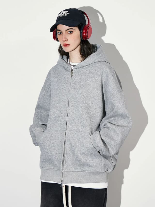 Chaqueta con capucha cálida a la moda para mujer, chaqueta gris de manga larga con bolsillo y doble cremallera, chaqueta informal para ir al trabajo para mujer