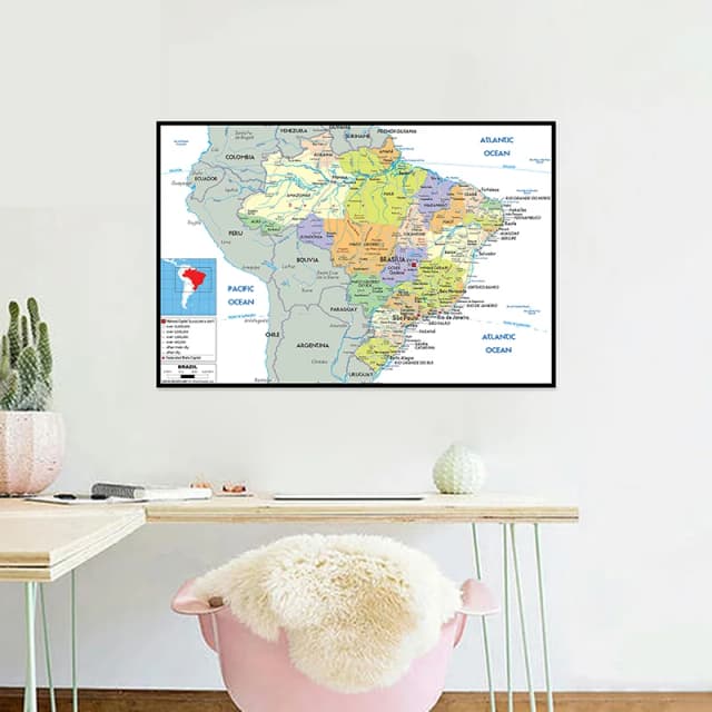 Mapa Brazylii Mapa administracyjna Plakat na ścianę Obraz Bez ramy Druki i obrazy Dekoracja domu Gobelin ścienny
