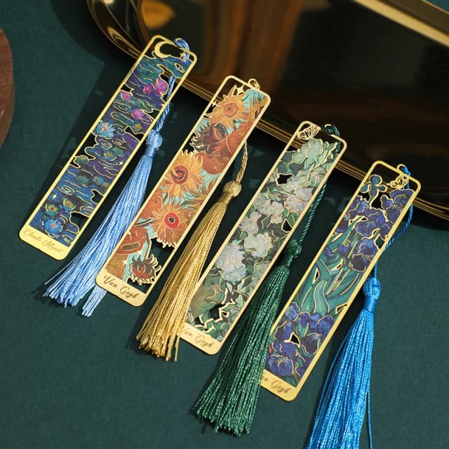 Marcapáginas de Metal con pintura Floral Retro, marcador de bronce hueco con borla para leer y escribir, amantes de los libros, estudiantes, 1 unidad