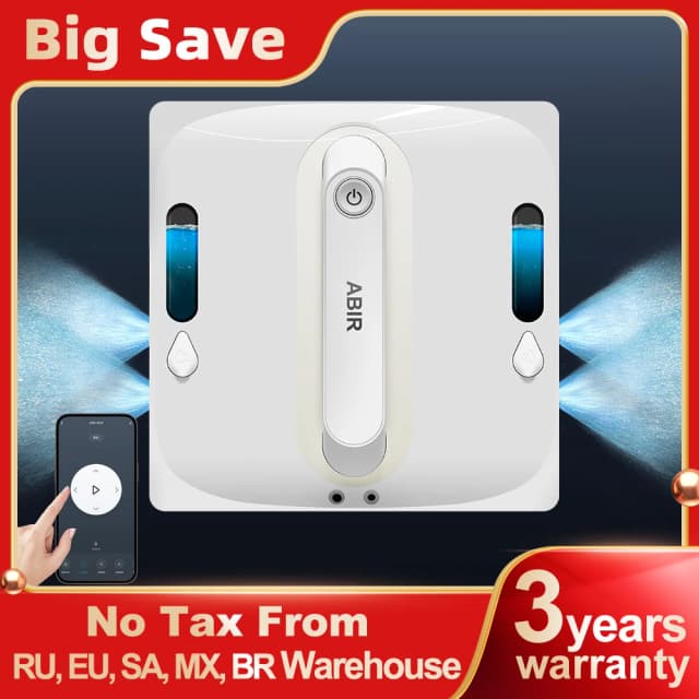 Robot limpiacristales ABIR WD9 con pulverización de agua 4 vías, sensor láser, succión 9000 PA, bajo nivel de ruido, raspado y limpieza en seco/húmedo en un solo dispositivo