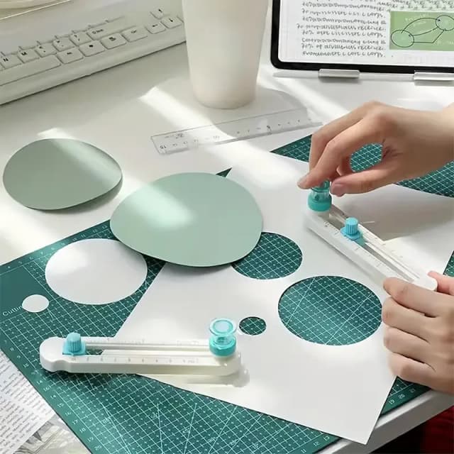 360 °   Cortador de círculos ajustable y cuchilla de repuesto - Herramienta de precisión para scrapbooking para cortes circulares perfectos en papel