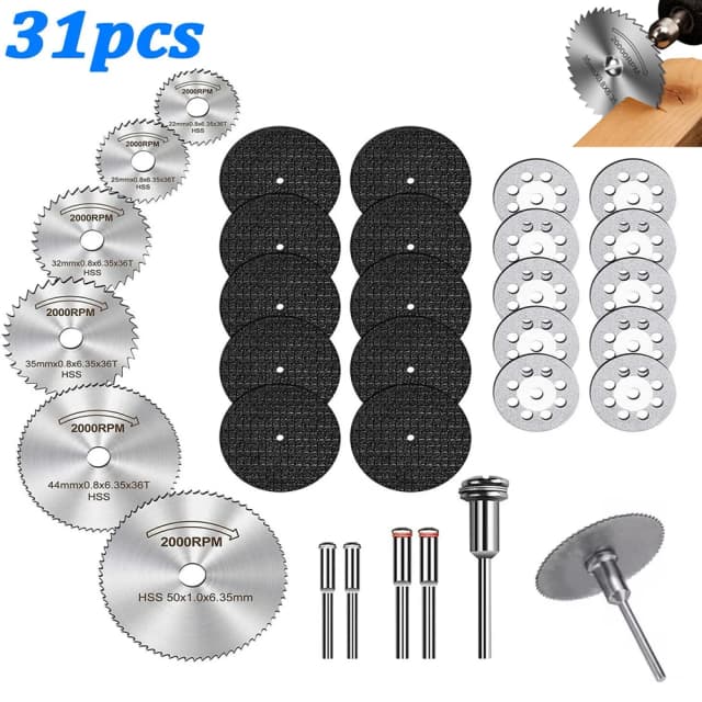 31 discos de corte HSS sierra Circular Mini taladro herramienta rotativa cuchillas de varios tamaños para cortar Metal, madera, piedra, PVC