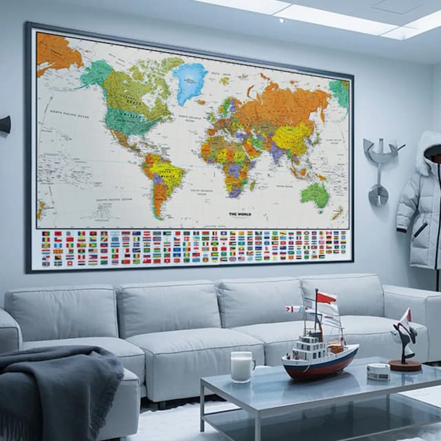 150 × 225 センチメートル大型壁世界地図ヴィンテージ不織布装飾スプレー地図画像教育ホームオフィス学用品