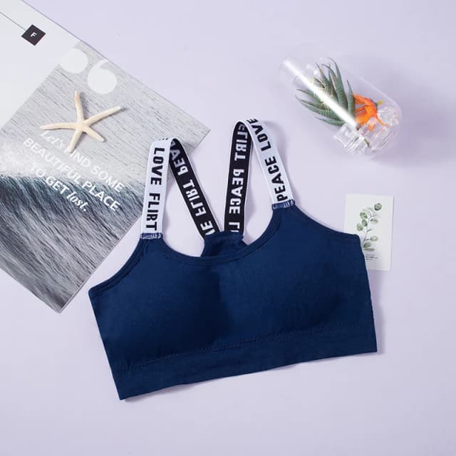 Sujetador deportivo con tirantes y letras para mujer, ropa interior Sexy sin costuras para Fitness, Top corto ajustado elástico, chaleco de Yoga transpirable con realce, ropa deportiva