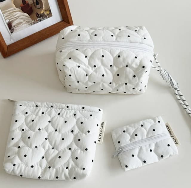 Nueva Bolsa de Cosméticos Portátil Minimalista Acolchada con Diseño de Lunares
