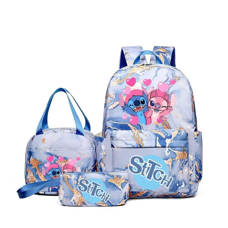 Juego de mochila con estampado de Anime Lilo & Stitch de 3 uds, con bolso y bolsa, mochila para exteriores ligera y transpirable de gran capacidad