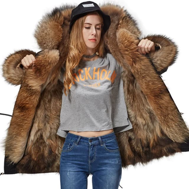 Maomaokong doublure en vraie fourrure naturelle hiver femmes veste longue manteau de fourrure de renard col de fourrure de raton laveur à capuche épais noir imperméable Parkas