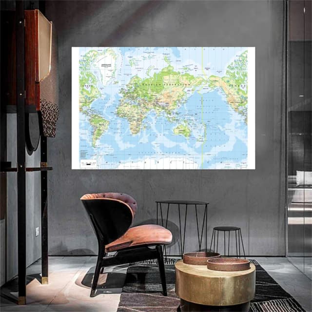 Mapa del mundo en inglés sin marco, mapa geográfico con ciudades en el fondo, artículos de viaje, para el aula, dormitorio, decoración de oficina