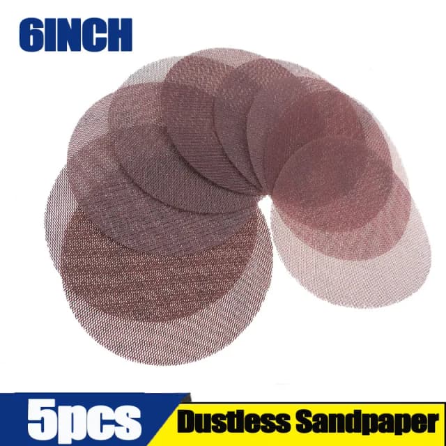 5 uds discos de lijado de 6 pulgadas 80 100 120 180 240 320 malla de grano surtido de papel de lija abrasivo sin polvo para carpintería de coche-gancho