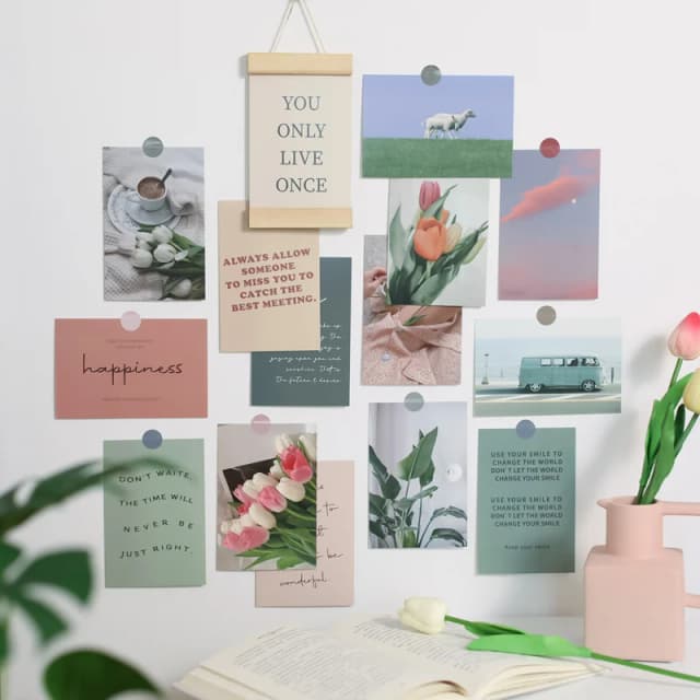 Ins-postales artísticas de estilo Simple nórdico, tarjetas decorativas en vivo de la suerte en inglés, Diy pegatinas de pared para dormitorio, accesorios para fotos, 30 hojas