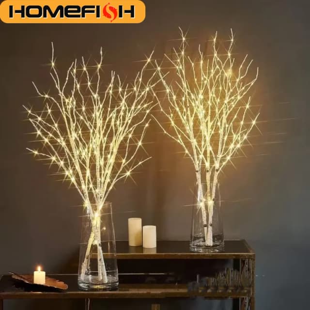 Luces LED Decorativas HOMEFISH, 1 Pieza, Rama de Abedul Blanco, Funciona con Pilas, para Navidad, Fiestas, Bodas, Decoración de Exteriores, Luces de Ramitas