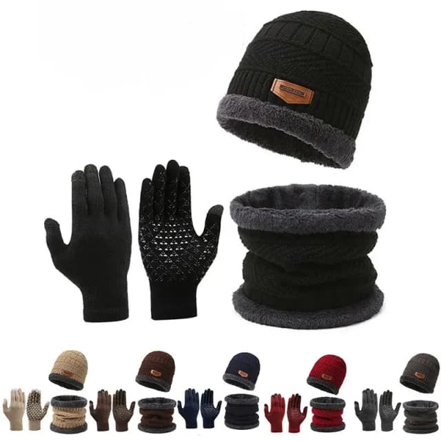 Gorro a prueba de viento para hombre, bufanda de invierno de ocio de viaje al aire libre, guantes de cuello de tres piezas, gorro de punto cálido de Cachemira, One Plus, Invierno