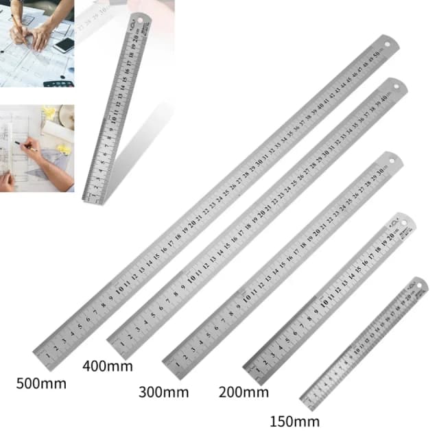 Escala de Metal de 150mm/500mm, regla recta de acero inoxidable, papelería de medición, accesorio de dibujo, herramienta manual, suministros escolares y de oficina