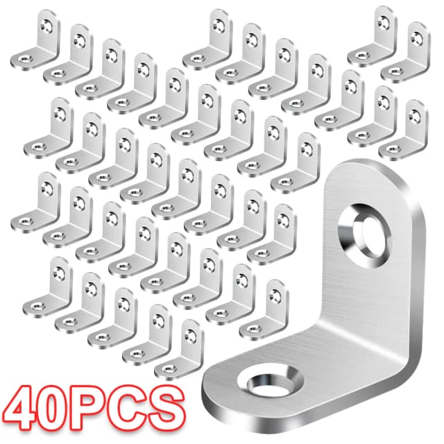 40/20 piezas soportes en L de acero inoxidable-pequeño soporte de esquina de ángulo recto para estantes, muebles de madera, sillas, accesorios para muebles