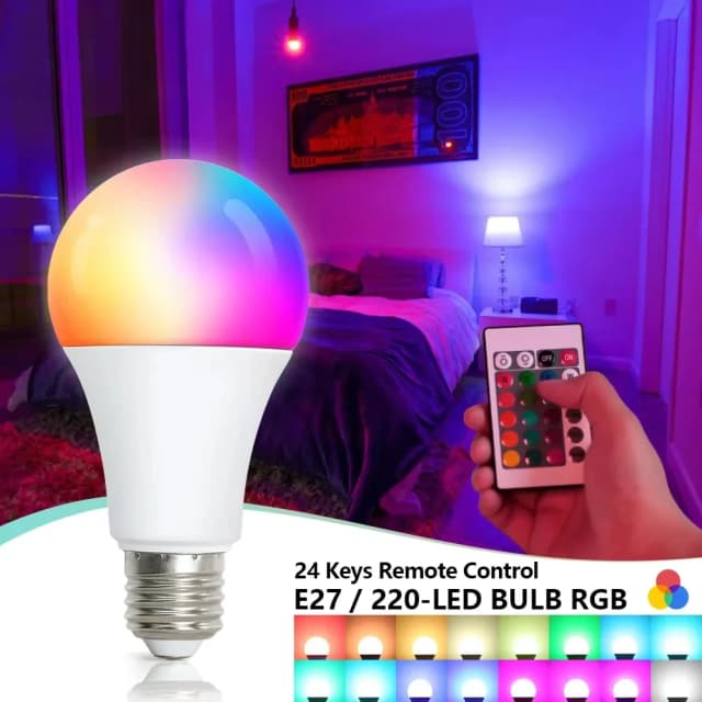 Bombilla LED E27 RGB, foco de lámpara blanca de 220V con Control remoto IR, cambio de Color Multicolor para decoración del hogar, fiesta y dormitorio
