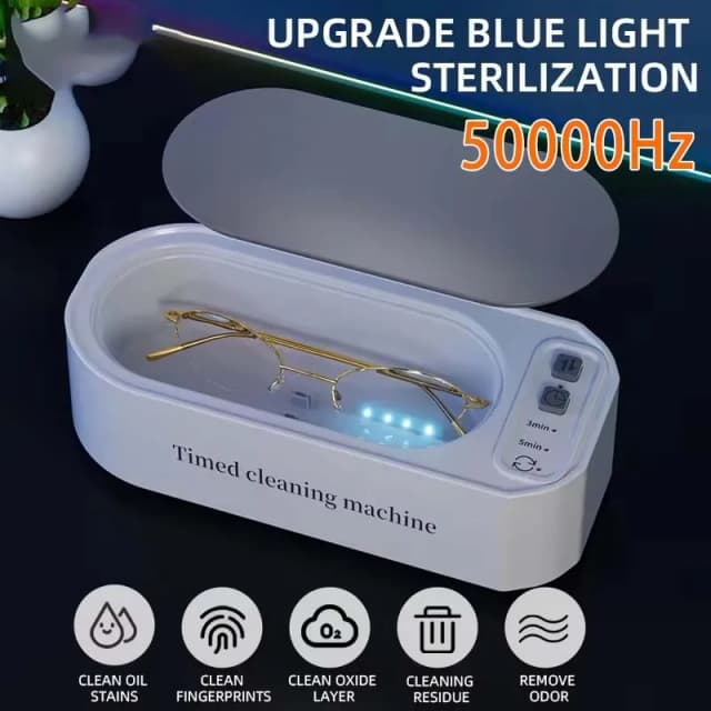 Limpiador Ultrasónico de Gafas 2026, Limpiador de Lentes de Contacto de 50KHz, Temporizador Doméstico, Limpiador de Joyas, Cepillo para Cepillo de Dientes, Limpiador de Dentaduras Postizas, Nuevo