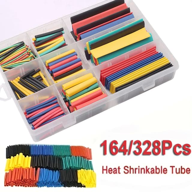 164/328 Uds 2:1 Tubo termorretráctil aislamiento poliolefina encogimiento surtido Kit de cables de tubo para cableado y reparación eléctricos