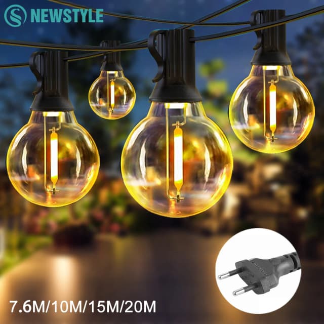 G40 LED luces de bola de cadena para exteriores 7,6 M/20 M luces de Patio inastillables para decoración de jardín de porche de patio trasero exterior