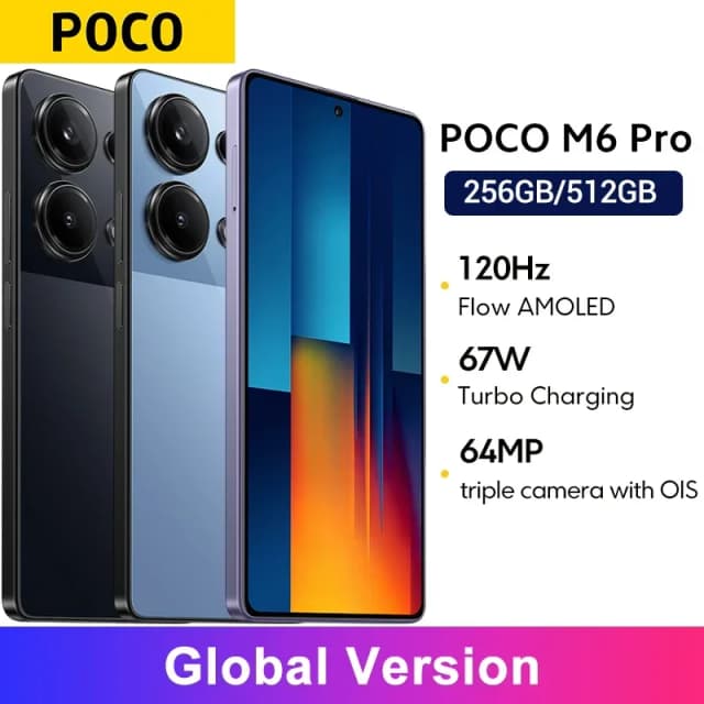 POCO M6 Pro Global Version Mobile phone 8GB 256GB 64MP Triple Camera 67W Fast Charging Helio G99-Ultra 6.67" AMOLED Display