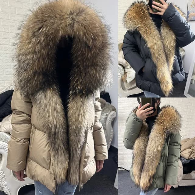 2025 MAOMAOKONG blanc canard doudoune hiver femmes chaud manteau ample naturel réel col de fourrure de renard épais vêtements d'extérieur de luxe parkas