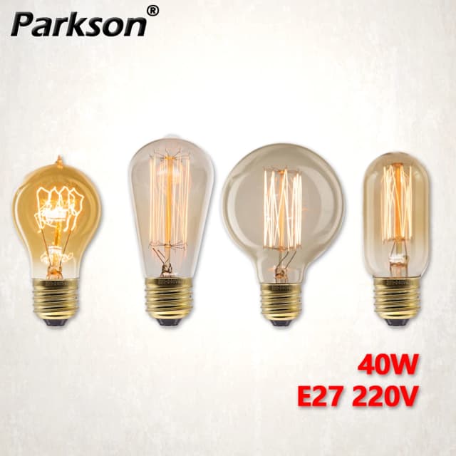 Bombilla Retro Edison E27, 220V, 40W, ST64, G80, T45, A19, ampolla Vintage, lámpara incandescente, Bombilla de filamento, decoración del hogar