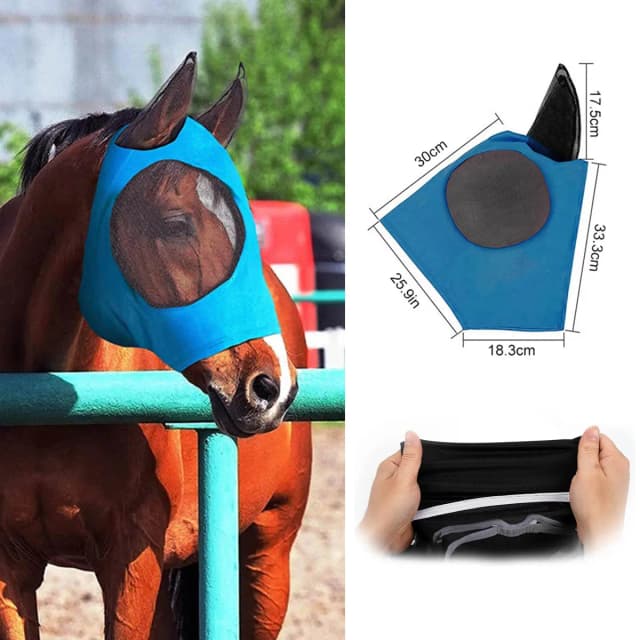 Máscara de caballo transpirable, gafas de verano, orejas de mosquitos, ajuste cómodo con protección UV, malla, máscara para moscas de caballo, suministros ecuestres