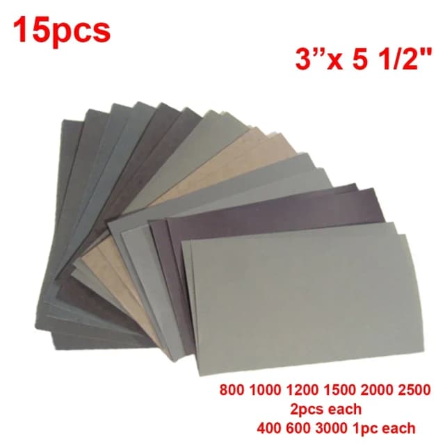 15 unids/set papel de lija 400 600 3000 800 1000 1200 1500 2000 2500 papel de lija de grano herramientas abrasivas de papel de lija en agua/seca