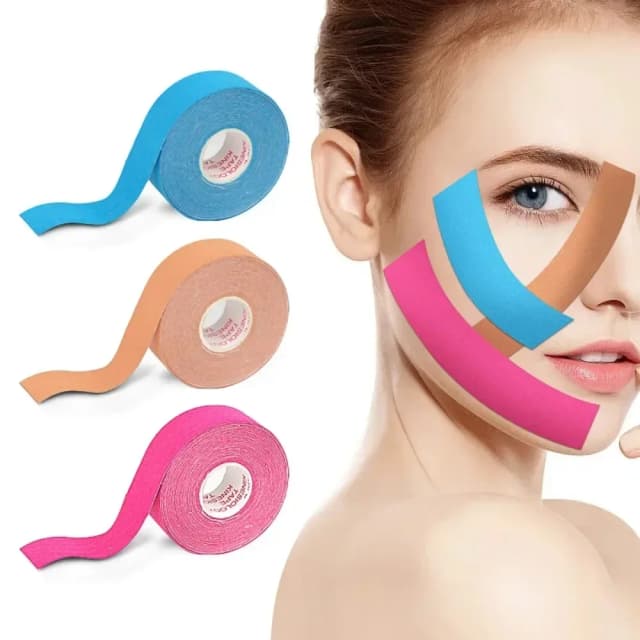 Cinta de kinesiología de 2,5 CM x 5M para cara, línea en V, cuello, ojos, levantamiento de arrugas, cinta adhesiva, herramienta de cuidado de la piel Facial, vendaje elástico