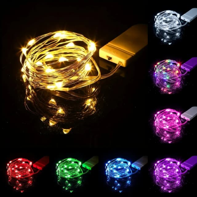 Guirnaldas de luces LED con pilas, cadena de luces resistente al agua con alambre plateado, luces estrelladas de luciérnaga, decoración navideña para fiesta de boda