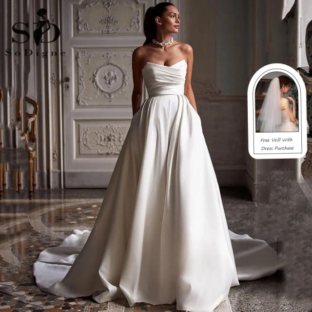 SoDigne-vestido de novia sencillo de corte A para mujer, vestido de novia personalizado con pliegues de corazón, vestido de novia largo para fiesta de recepción