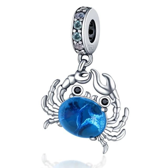 Gran oferta de dijes de Plata de Ley 925 con forma de cangrejo azul, cuentas aptas para pulsera Original de 3mm, collar para mujer, joyería fina DIY, fabricación de regalos
