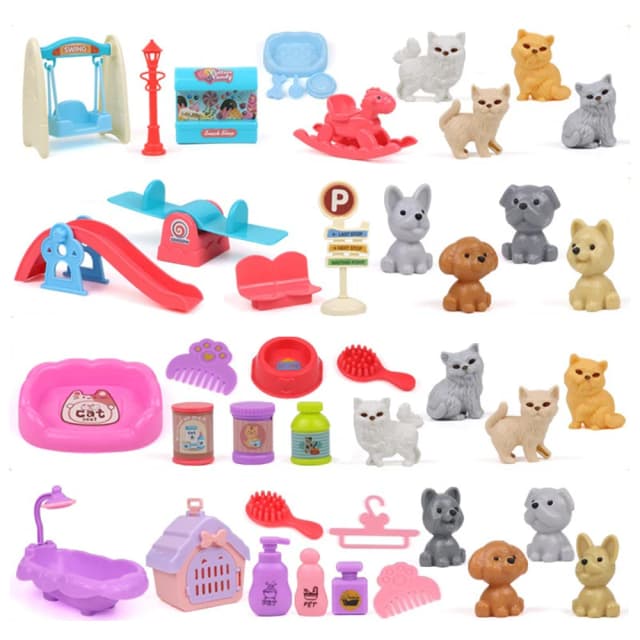 QWZ juguete para juego de imitación, Mini mascotas de moda, casa para perros y gatos, perrera, bañera para niños, casa de juego, accesorios de juguete, el mejor regalo para niños
