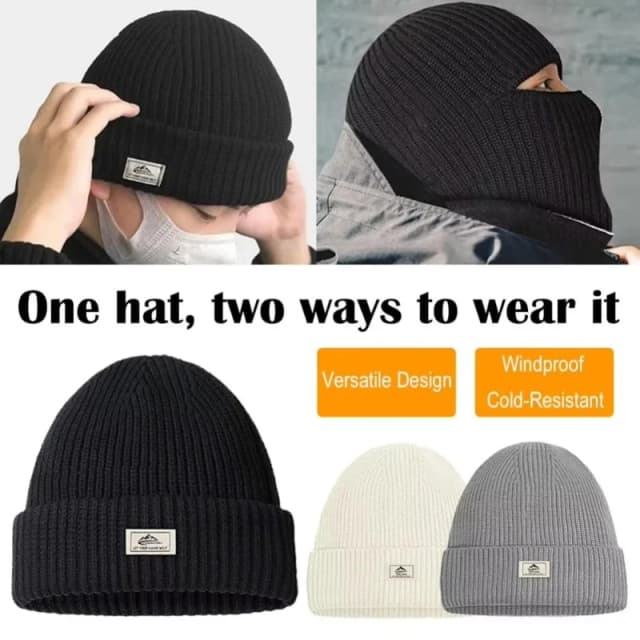 Pasamontañas térmico de invierno para hombre, máscara tejida gruesa a prueba de viento, a prueba de frío, orejeras para correr y esquí, cubierta para todo el rostro, gorro 2 en 1