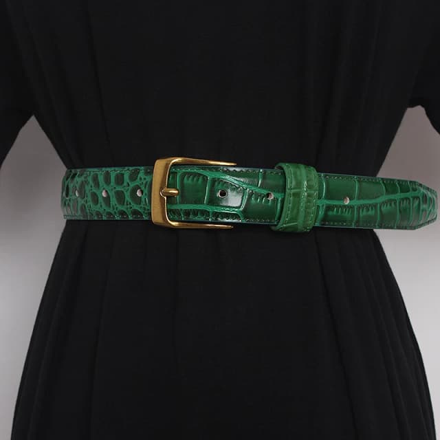 Fajas verdes de cuero genuino a la moda de pasarela para mujer, corsés para vestido, cinturones, decoración, cinturón estrecho R1104