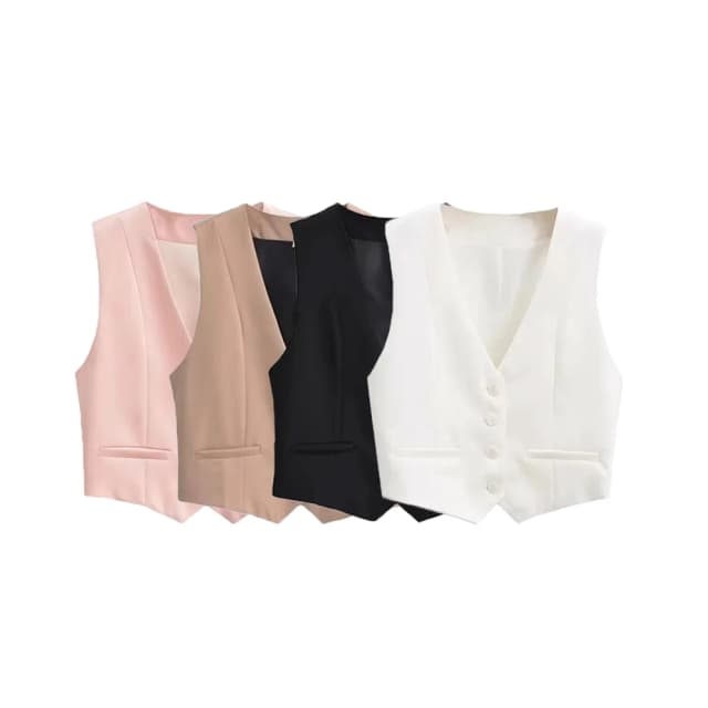 TRZA-Chaleco recortado con botones delanteros para mujer, ropa de abrigo Vintage sin mangas con cuello de pico, Tops elegantes
