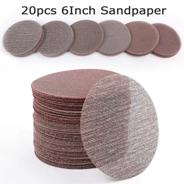 20 piezas discos de lijado de 6 pulgadas 80 100 120 180 240 320 malla de grano surtido de papel de lija abrasivo sin polvo para carpintería de coche-gancho