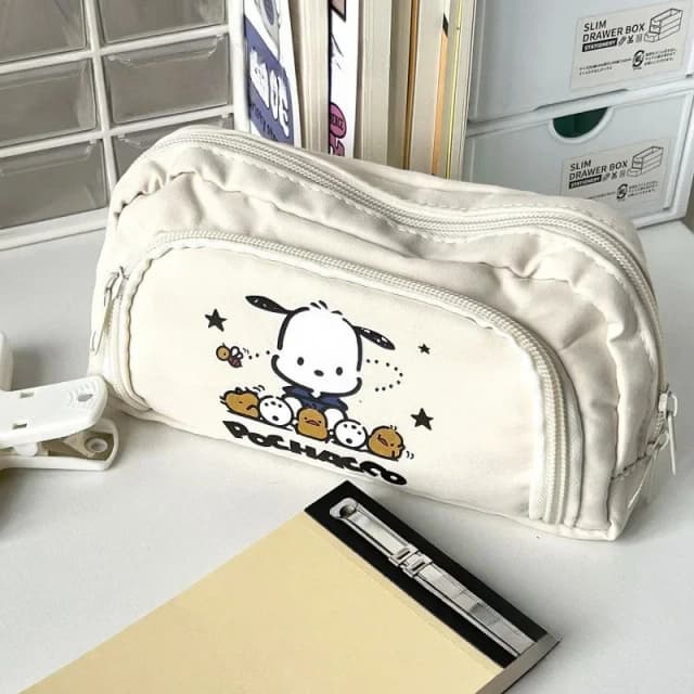Pochacco-Bolsa de bolígrafos Kawaii de Anime, caja de lápices para estudiantes de dibujos animados, estuche de papelería, bolsa de almacenamiento de cosméticos de gran capacidad, regalos