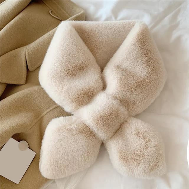 Bufanda con cuello de piel de conejo falso para mujer, bufanda gruesa para mantener el calor, bufanda cruzada colorida para invierno, Otoño Invierno, piel sintética de felpa Elega