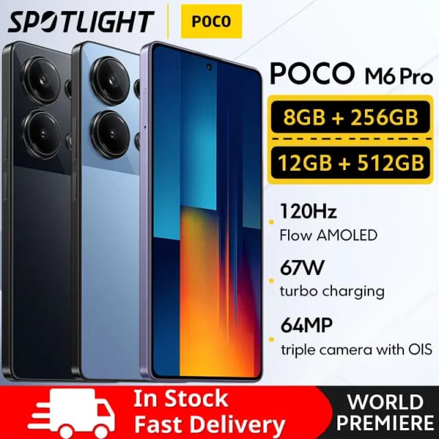 POCO M6 Pro Global Version Mobile phone 8GB 256GB 64MP Triple Camera 67W Fast Charging Helio G99-Ultra 6.67" AMOLED Display