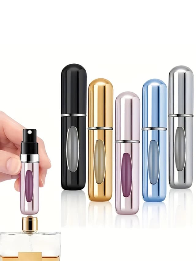 5 botellas de perfume recargables de 5 ml, mini botellas atomizadoras de perfume, estuche de bomba de perfume en aerosol de perfume recargable, botellas de spray de perfume vacías portátiles adecuadas para viajes de mujeres y hombres
