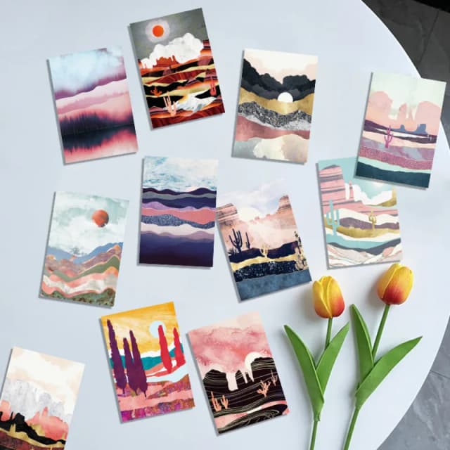 Postales artísticas con paisaje de río de montaña Ins, tarjeta decorativa colorida creativa, pegatina de pared de fondo para dormitorio, accesorios para fotos, 15 hojas