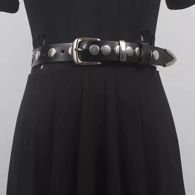 Faja con remaches de cuero genuino negro a la moda de pasarela para mujer, corsés para vestido femenino, cinturones de decoración, cinturón ancho R925
