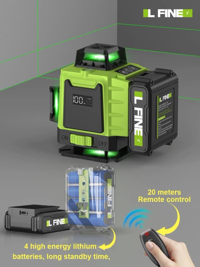 LFINE 3D/4D Nivel láser 12/16 líneas horizontales y verticales con control remoto 8 líneas 360 ° Niveles láser autonivelantes