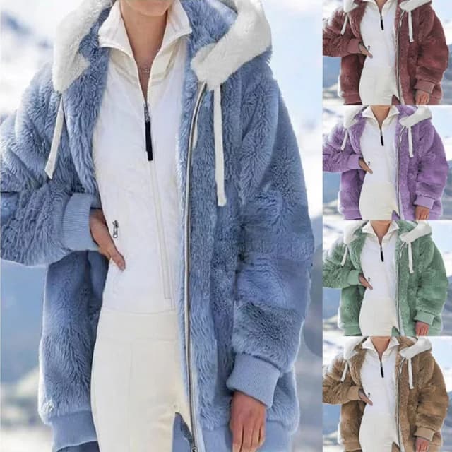 Chaqueta con capucha y cremallera de felpa holgada para mujer, nuevo estilo, otoño e invierno